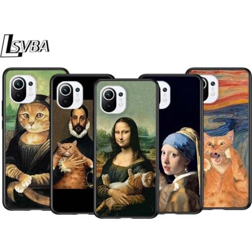 Funny Cat Art Aesthetics for Xiaomi Mi 11 10T Note 10 Ultra 5G 9 9T SE 8 A3 A2 A1 6X Pro Play F1 Lite 5G Black Phone Case