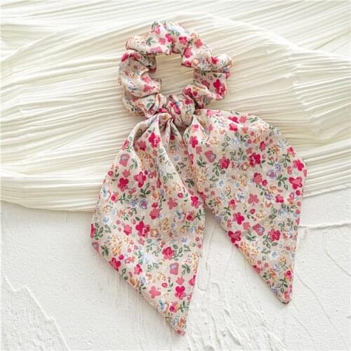 Korean Print Color Women Hair Scrunchie Bows Ponytail Holder Hairband Bow Knot Scrunchy Girls Hair Ties Hair Accessories