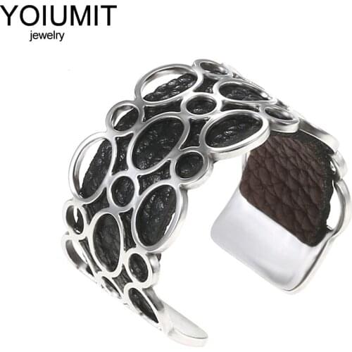 Cremo DIY Cuir Interchangeables Rings For Female Birthday Gift New Adjustable France Cuff Rings Bague Femme Argent Jewelry