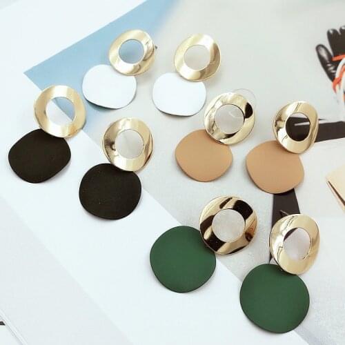 Earrings for Women Gold Color Geometric Metal Pendant Earrings Korean Dubai Round Circle Punk Dangle Earings Fashion Jewelry