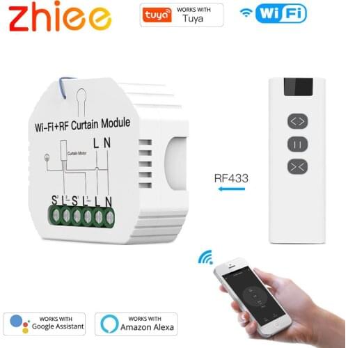 ZHIEE WiFi RF Smart Curtain Blinds Module Switch,Roller Shutter Motor Tuya Wireless Remote Control,Voice Control Schedule Timer