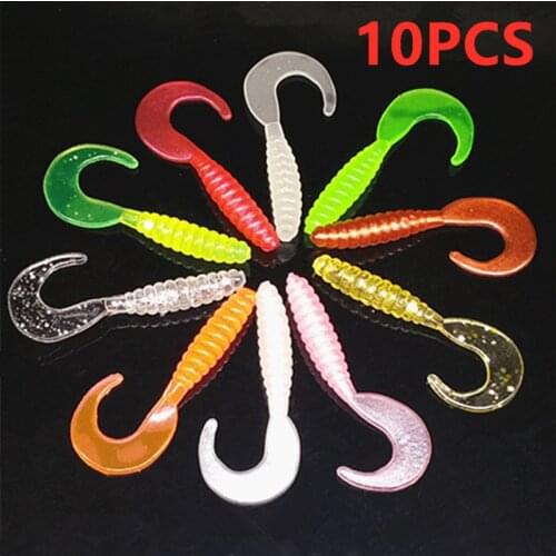 10PCS/Set Fashion Silicone Rubber Fake Maggots Bait Luminous Mini Tail Soft Bait Worm Fishing Lures Fishing Bait 3.5cm/0.7g