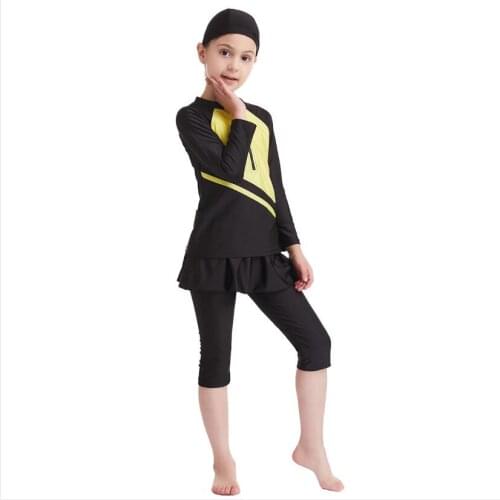 3PC Modest Swimsuit Swim Hijab Muslim Girls Burkini Long Sleeve Islamic Swimwear for Kids Maillot de Bain Musulman Fashion Child