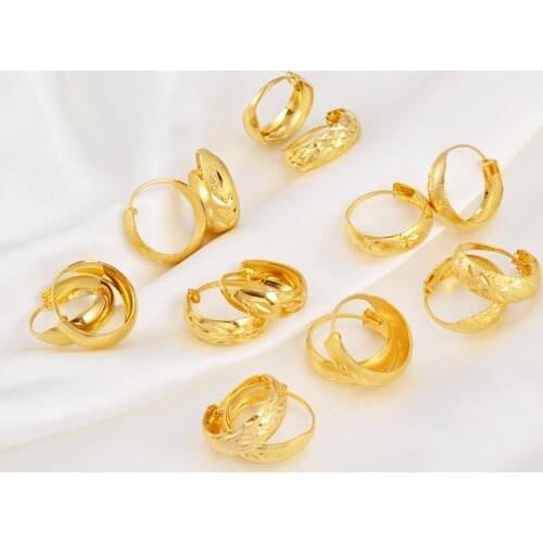 Anniyo Round Earrings for Women Girls African Stud Earrings Gold Color Arab Middle East Dubai Wedding Jewelry Gifts #129221