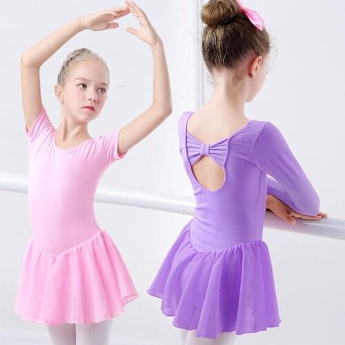 Girls Ballet Dress Gymnastics Leotard Short Sleeve Skirted Ballet Clothing Dance Wear With Chiffon Skirts