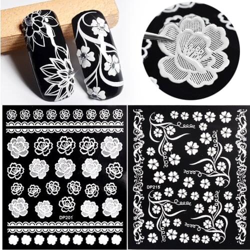 White Flowers Lace 3d Nail Stickers Decals Self Adhesive DIY Charm Design Manicure Nail Art Decorations