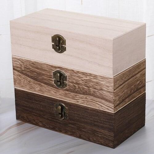 Retro Paulownia Wooden Clamshell Storage Box Home Office Desk Cosmetics Jewelry Sundries Makeup Storage Holder with Lock