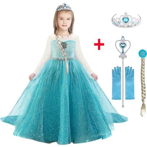 2021 New Princess Girls Elsa Dress Cosplay Dresses Snow Costumes For Kids Princess Dress Disfraz Carnaval Vestidor Robe Infantil