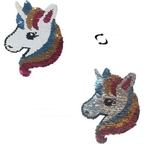 Unicorn Reversible Changing Color Sequins Patch Cartoon Decoration For Clothes DIY Sew On Patches Applique