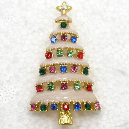 Enamel Rhinestone Christmas Tree brooch Christmas gift Pin brooches C820 E2