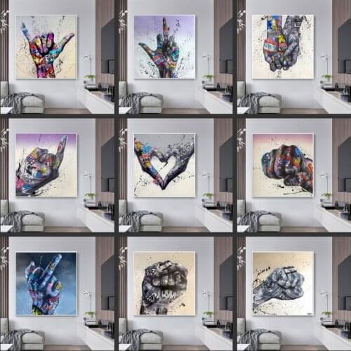 Graffiti Art Of Victory Gesture Canvas Painting Inspirational Poster and Print Wall Art Pictures for Living Room Home Decor