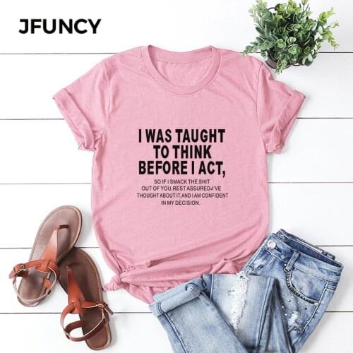JFUNCY Plus Size Letter Print T Shirt Women Oversize Summer T-shirts Female Cotton Short Sleeve Tees Top Woman Casual Tshirt