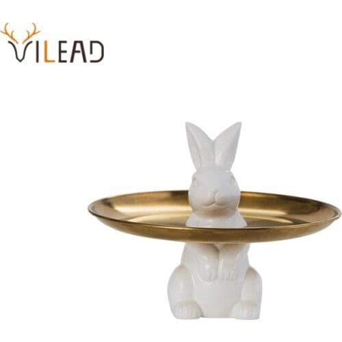 VILEA Ceramic Rabbit Plate Metal Plate Afternoon Tea Cake Stand Dessert Fruit Decoration Tray Living Room Dining Table Decor