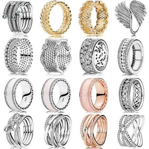PDB JZ 11 Original Brand 100% 925 Sterling Silver Ring Engraved LOGO Honeycomb Wavy Hollow Love Entwined Bow Glare Multi-Ring