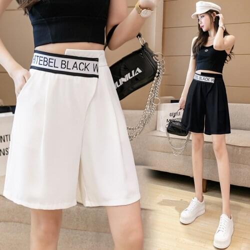 Summer Irregular Five Point Suit Pants Loose Thin Wide Leg Shorts High Waist Fashion Pantaloncini Donna Short Cintura Alta