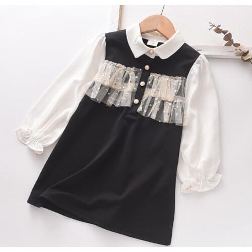 Menoea Spring Autumn Girls Dress Children Blouse Dress Kids Vestidos Long Sleeve Clothes Pearl Mesh Star Sequin Patch Clothes