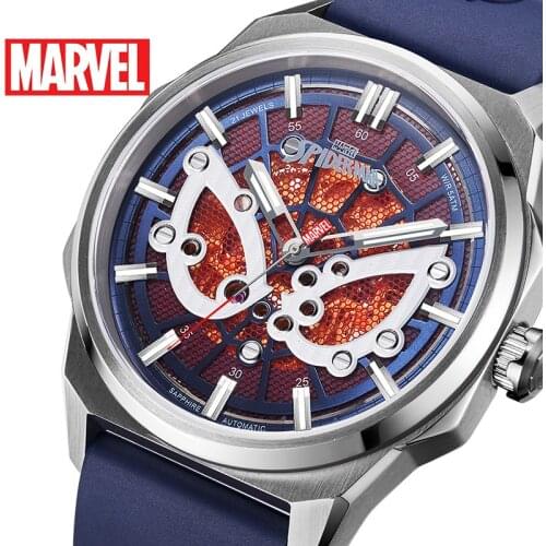 Disney Marvel Official Mens Automatic Casual Wristwatches Sapphire Crystal Stainless Steel Case Hollow Out Luminous Fluorubber