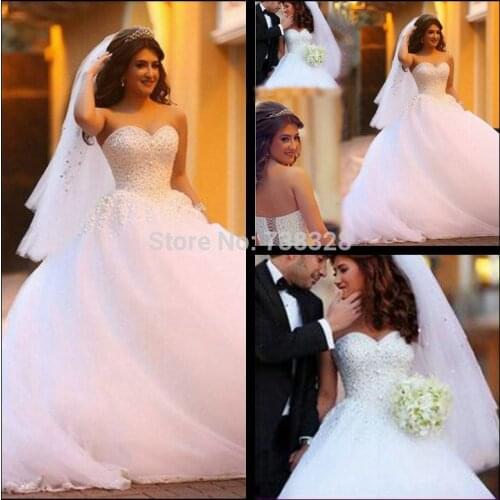 Cheap 2021 Vintage Casamento A Line alize puffy Beaded Long Women White Bridal Gowns Vestido De Noiva Bespoke Wedding Dresses