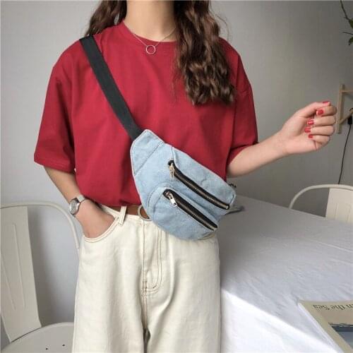 New Ins Super Fire Fashion Belt Bag All Match Crossbody Bag Chic Washed Denim Waist Bag Chest Bag