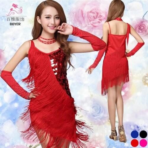 2015new sexy high quality tango/salsa/latin competition dance dress for women/girl vestido de baile latino with tassel Paillette