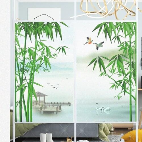 Window Film Privacy Green Bamboo Glass Sticker UV Blocking Heat Control Window Coverings Window Tint for Homedecor