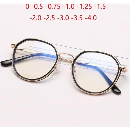 Polygon TR90 Prescription Glasses Women Literary Black Gold Frame Optical Glasses Frame Men 0 -0.5 -0.75 -1.0 TO -4.0