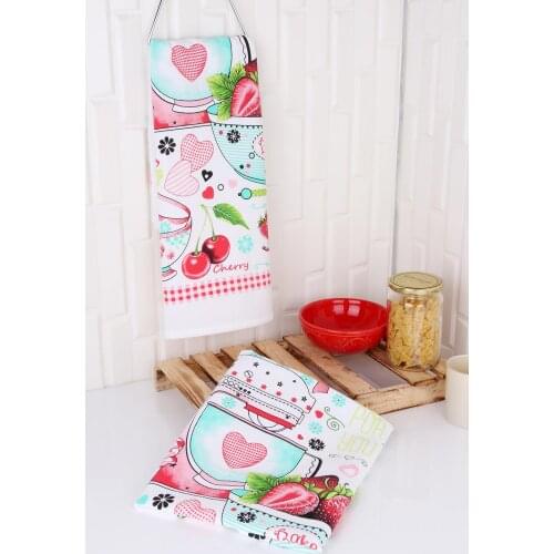 100% Cotton 2 Pieces 50x70 Printed Kitchen Drying Towels & Napkins