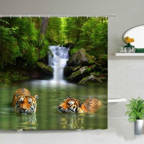 Leopard and Tiger Pattern Animal Printed Shower Curtain Bathroom Bathtub Home Decor Waterproof Shower Curtain
