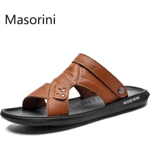 Big Size 39-46 Fashion 2020 Men Sandals Summer Genuine Leather Flat Mens Slippers Beach Sandal Leather Soft Outdoor Male