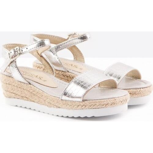 Sandals with wedge esparto in silver, Conguitos