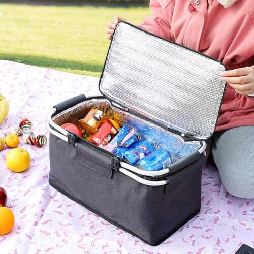 Folding Shopping Basket Camping Cooler Bag Lunch Drink Heat Preservation Beach School Picnic Bag Camping Storage for 2-8 people