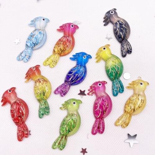 New Resin Shiny Colorful Parrot Flatback Rhinestone Scrapbook 1 Hole Wedding Applique DIY Ornaments Craft SH32