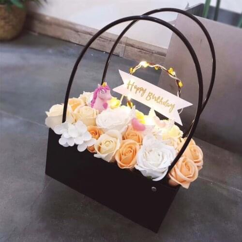 Portable Kraft Paper Bag PVC Flowers Carry Bag Rectangular Waterproof Bouquet Bag Party Decoration Boxes Rose Flower Gift Boxes