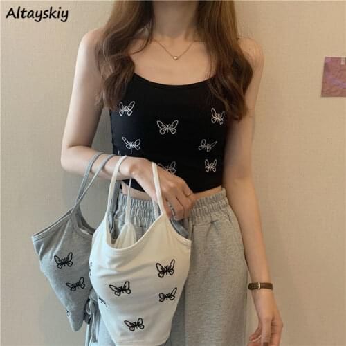 Camisole Women Butterfly-print Lovely Summer All-match Fashion Feminine Simple Cozy Korean Bandage Chic Design Causal Inside New