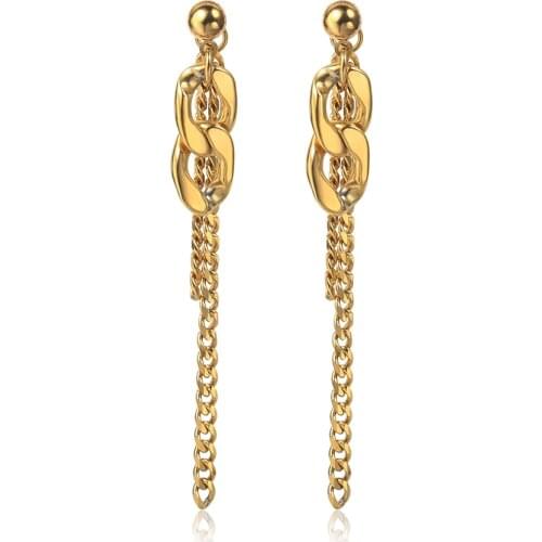 2021 New Stainless Steel Womens Dangle Earrings Cuban Link Chain Tassel Drop Earrings South Korean Fashion Jewelry DE63