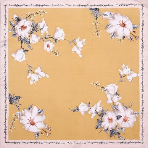 POBING 100% Silk Scarf Woman Fashion Floral Print Square Scarves Luxury Bandanas Small Hijab Foulards Lady Tie Headband 53x53CM