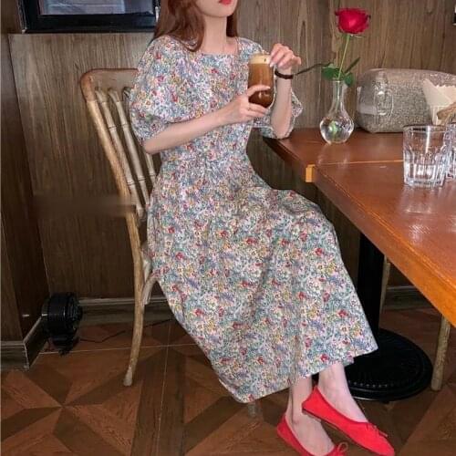 Floral Printed Dress Women French Style Vintage Half Puff Sleeve 2021 Spring Summer Girl Tender Elegant Korean Dresses Vestidos
