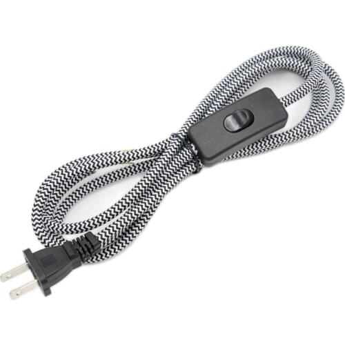 110V US Plug Power Cord With Switch Electrical Textile Covered Extension Cable 2 Meters