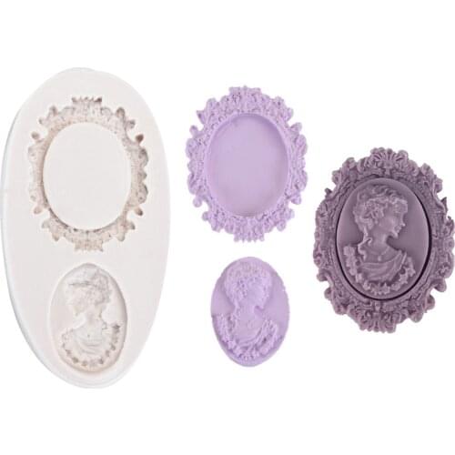 3D Oval Cameo Mirror Frame Silicone Fondant Mold Retro Girl Cake Molds Candy Chocolate Clay Resin Moulds Cake Decorating Tools