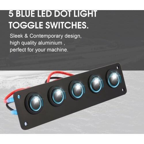 5 Gang 12V Rocker Switch for Car Marine Boat Circuit Breakers Overload Protected LED Light Rocker Switch Panel Circuit hot