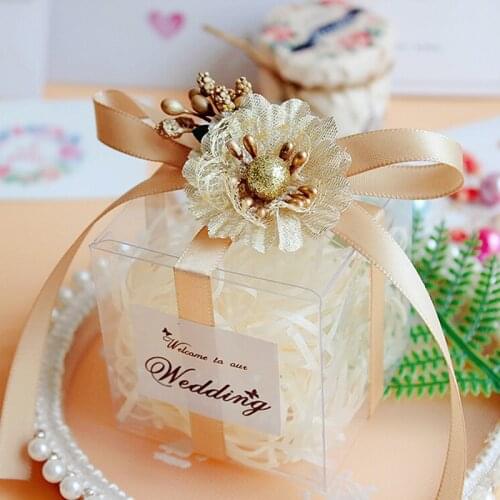 50Pcs Romantic Wedding Gift Boxes Flower Plastic Candy Bags Valentines Baby Shower Party Supplies Chocolate Packaging Wholesale