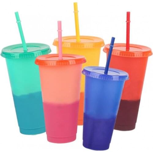 650/710ml Cup With Straw Color Changing Coffee Mugs Creative Drinking Cup Tumbler Portable Outdoor Personalize Summer Collection