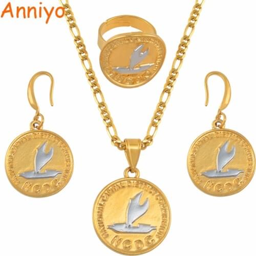 Anniyo Two Tone PNG NCD Port Moresby Flag Pendant Necklaces Earrings Ring for Women Papua New Guinea Ethnic Jewelry Sets #134106
