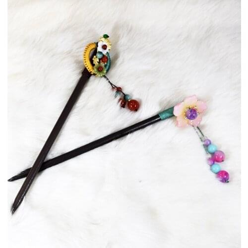 Bohamian Vintage Chinese Style Flower Wooden Hair Sticks Hairpin Tassel Handmade Barrette Hair Accessories national wind headwea