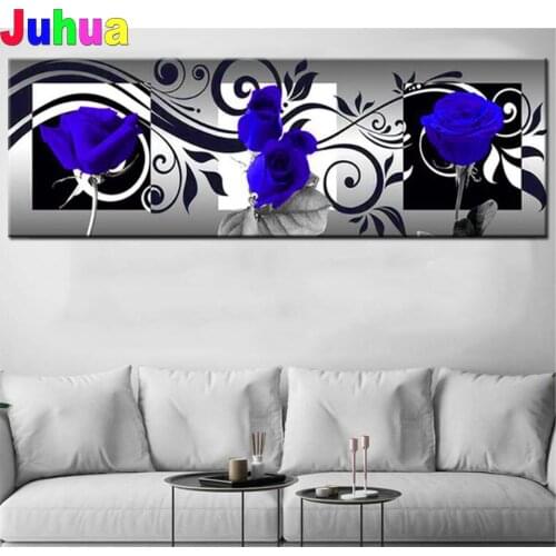 Large 5D DIY Diamond Embroidery Black and White Full Square Round Diamond Painting Blue Rose Picture Of Rhinestones Gift
