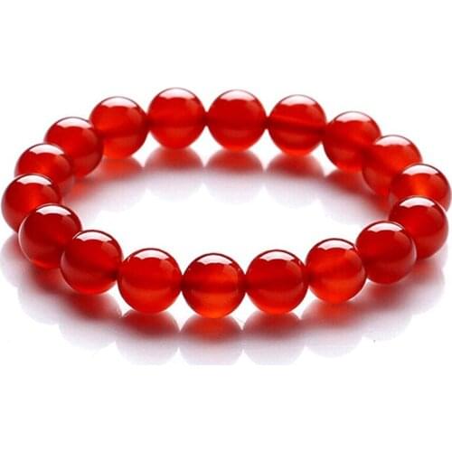 Sinya Natural Agate round beads strand bracelet for man and women high luster red or black for optional