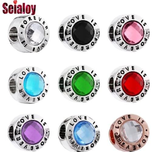 Seialoy 9 Color Crystal Round Beaded Silver Color Large Hole Beads Fit Diy Bracelets Necklace Jewelry Making Accessories Gifts