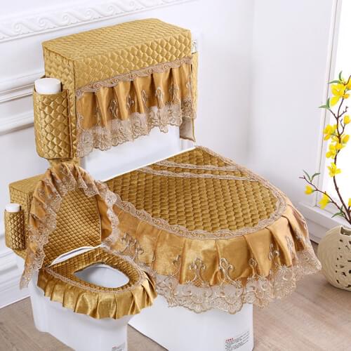 Fyjafon 3pcs Toilet Seat Cover With Storage Bag khaki Green Overcoat Toilet Case Warm Closestool Seat cover Washable Soft Mat