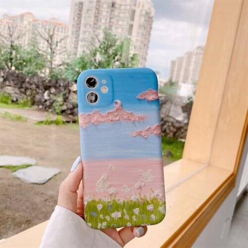 Art Oil Painting Landscape Clouds butterfly Phone Case For iPhone 11 Pro Max XR XS Max 7 8 Plus SE cute silicone soft Back Cover