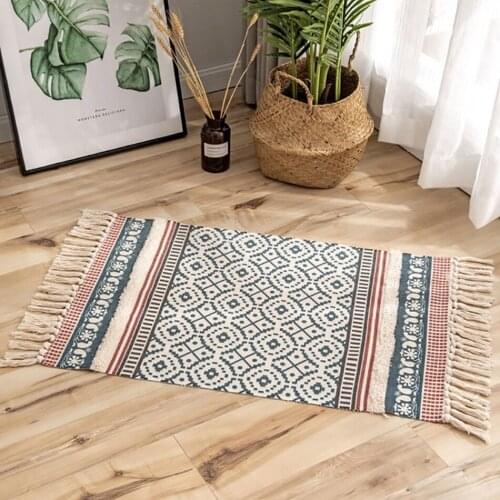 Living Room Decoration Carpet Cotton Linen Hand Knotted Carpets Bedroom Bohemian Mat Bedside Garden Rug Kitchen Mats for Floor